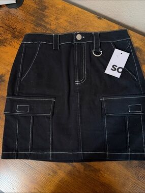 NWT SO Cargo Black Mini Skirt with White Contrast Stitching sz 1